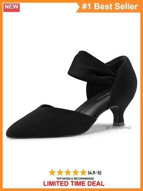 Kitten Heels Pointed Closed Toe Ankle Strap Low Pumps Synthetic Suede